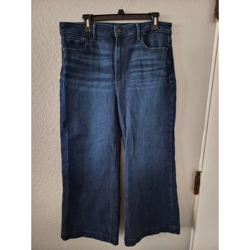 Paige Anessa Jeans Womens 32 High Rise Wide Leg Cropped Stretch Dark Wash Denim